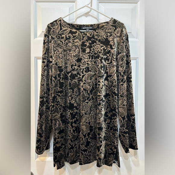 Briggs New York Metallic Velvet Blouse Long Sleeve Pullover Top Women Size 1X - Picture 1 of 9